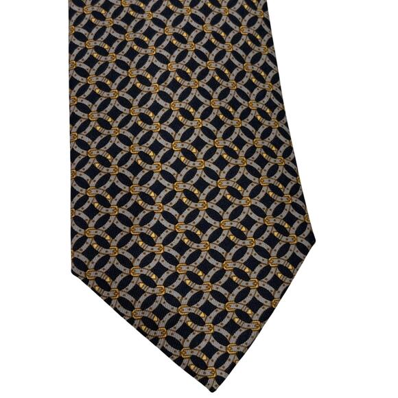 Hermes Mens Silk Necktie Made in France Luxury Equestrian Belt Blue Gray - Picture 5 of 10